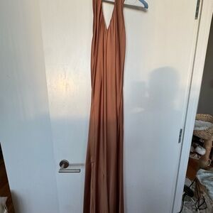 Show Me Your Mumu - Jasmine Halter Maxi Dress - Copper Luxe Satin